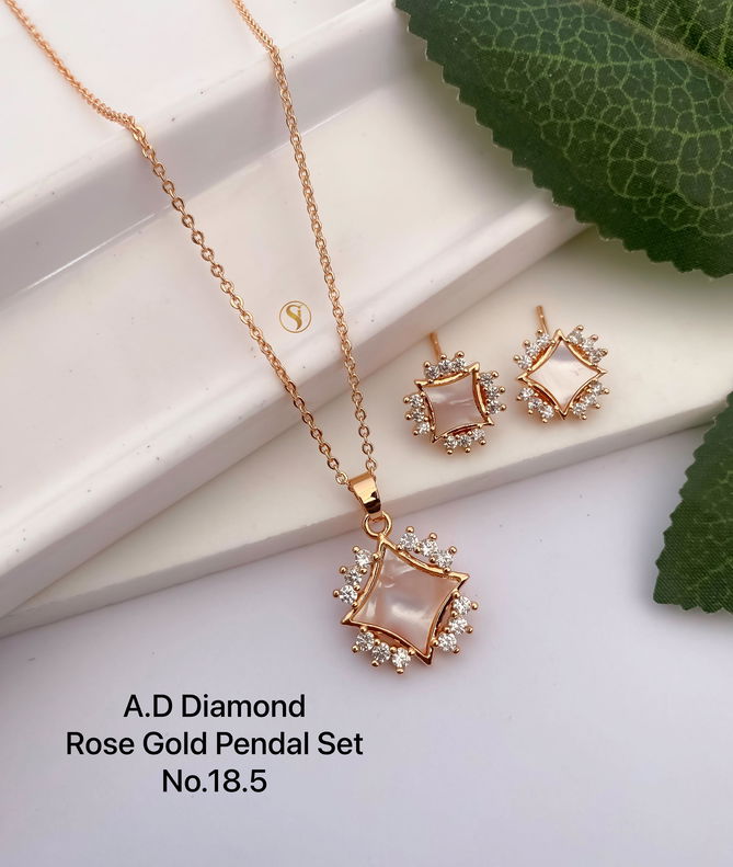 AD Diamond Designer Rose Gold Pendant Set 9 Wholesale Price In Surat
